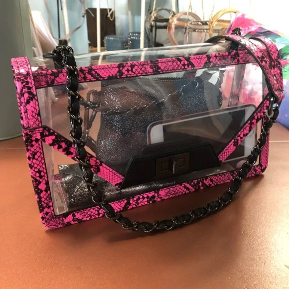 Clear Pink Snake-Print Crossbody Bag - Picture 6 of 7